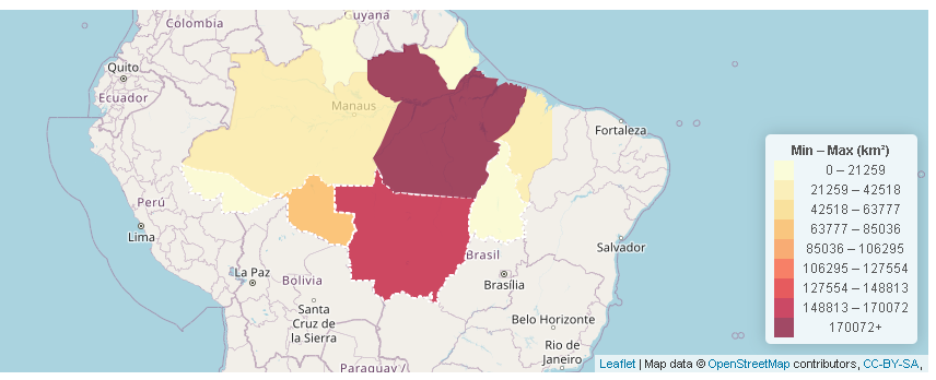 Taxa de desmatamento em 2024 (até agosto) por estados em km². Pará lidera. Fonte: INPE/PRODES.